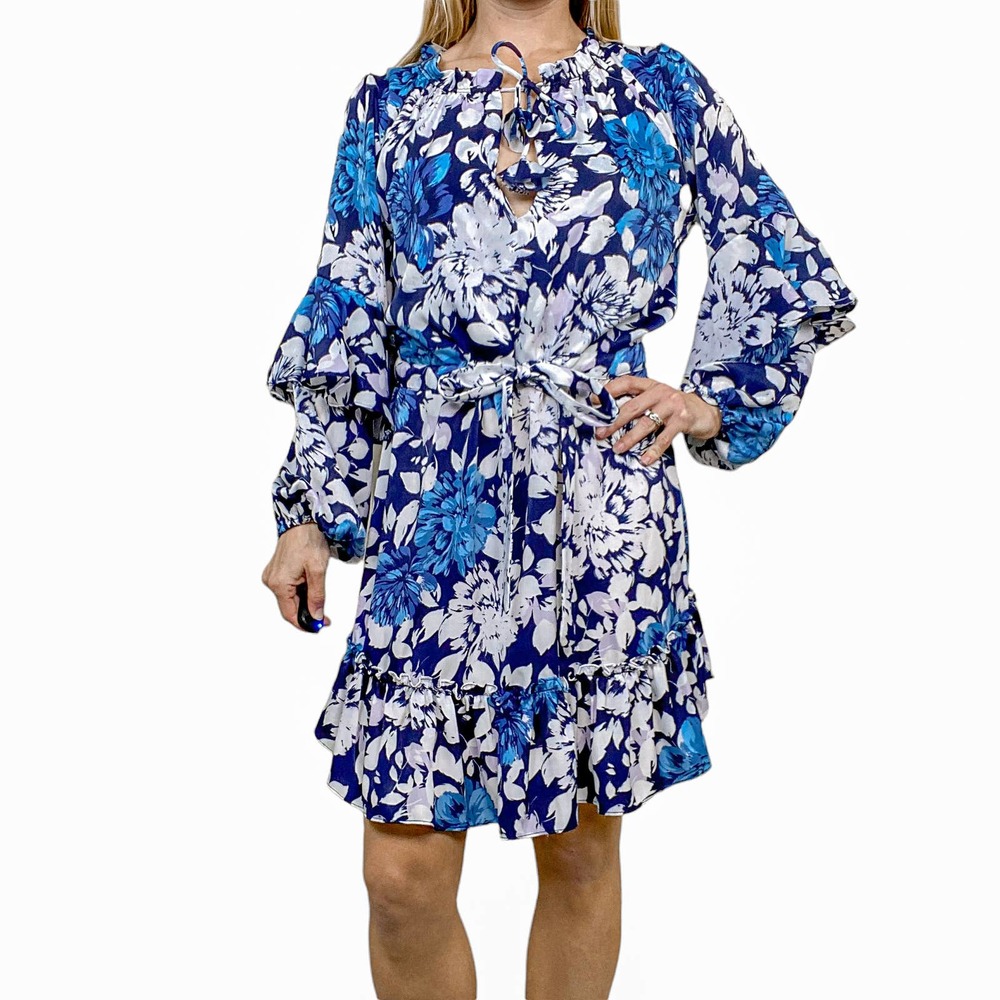 Misa Los Angeles Dress Mini Floral White Blue Nehda Botanical Size Medium - Picture 14 of 15